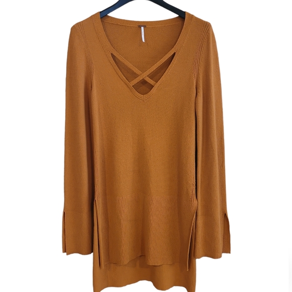 Free People Sweaters - Free People Criss Cross Burnt Orange Tunic Small Sweater
